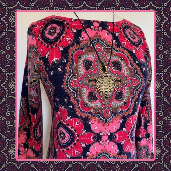 TALBOTS 100% Merino Wool Beautiful Print 3/4 Sleeve Spring Sweater - Picture 2 of 6